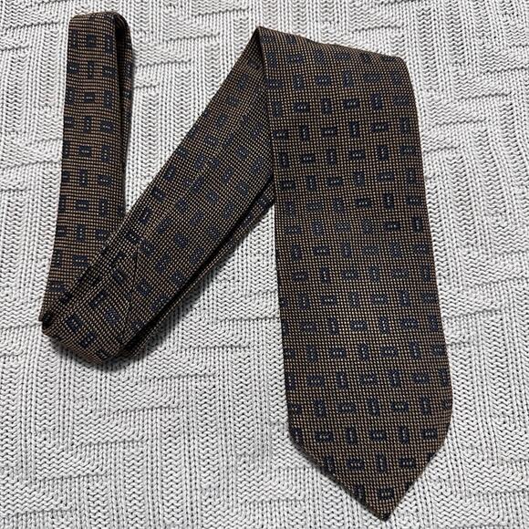 Ermenegildo Zegna gold bronze geometric print textured silk tie - Picture 1 of 6
